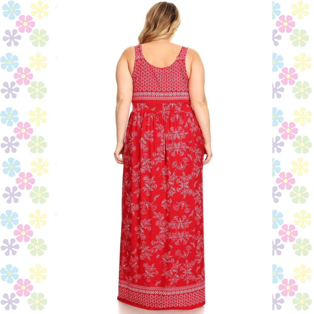 PLUS Red Boho Chic Empire Waste Maxi Dress Floral - Picture 5 of 5